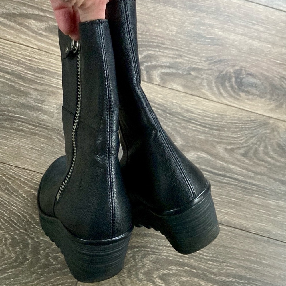 FLY London Yex Leather Fold-over Wedge  Boots - Picture 12 of 16